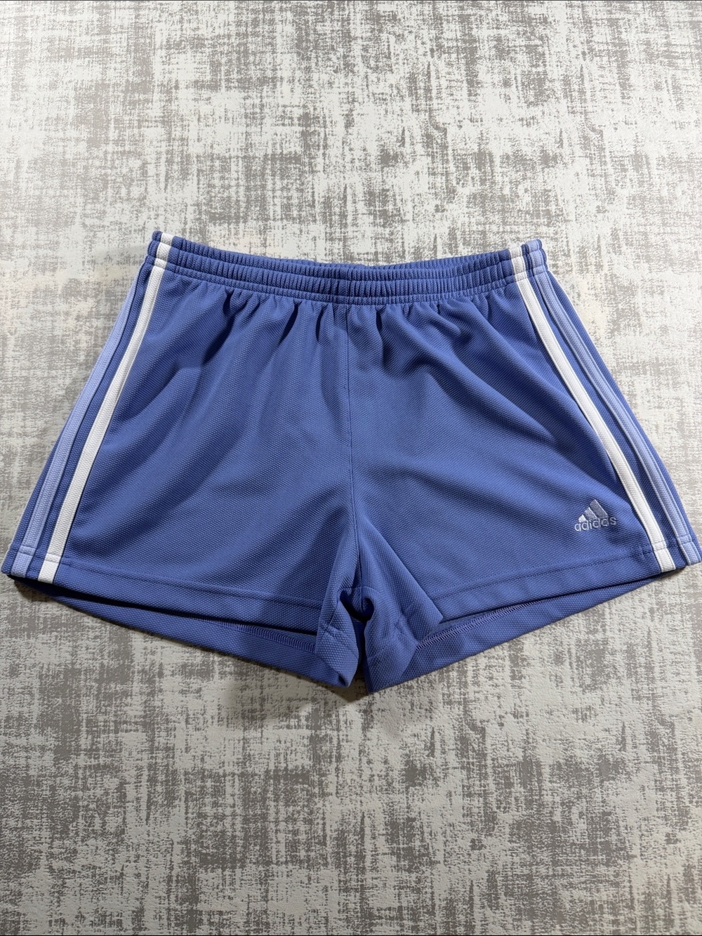 Y2K adidas Women’s Periwinkle Athletic Shorts with White Stripes Size S